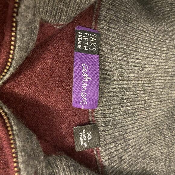 Saks Fifth Avenue Sweater Mens XL 100% Cashmere 1/4 Zip Pullover Luxury Preppy - Picture 7 of 7